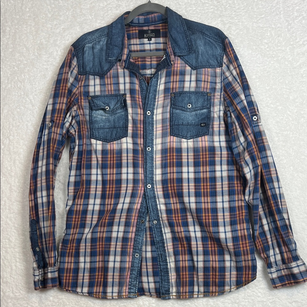 Buffalo David Bitton Men's Western Denim Shirt‎ - Blue Multi Color Large